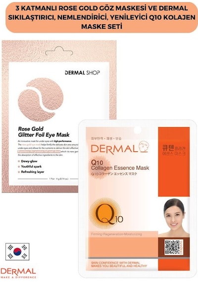 Dermal 3 Katmanlı Rose Gold Göz Maskesi + Dermal Yenileyici Q10 Kolajen Maskesi