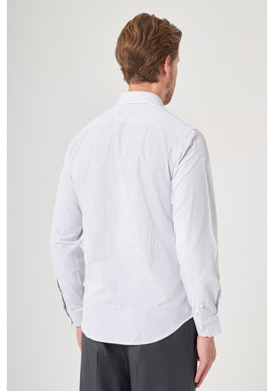 İmza Sert Yaka Uzun Kol Cepsiz Slim Fit Pamuklu Gömlek 1004260210 Beyaz - Lacivert