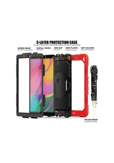 Galaxy T510 Tab A 10.1 Kılıf Pars Tablet Kapak - Kırmızı Arka Kapak