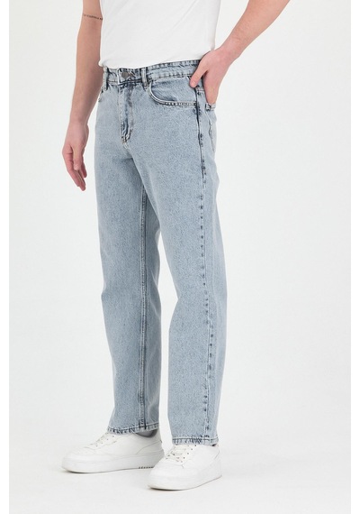 Polo State Erkek Baggy Fit Kot Pantolon Kar Yıkama Açık Gri Melanj