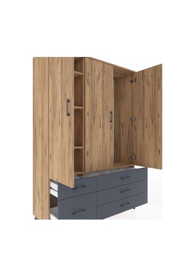 Hyperion Dolap 5 Raflı 5 Çekmeceli Tek Askılı 132x44x195 Çam-çam/antrasit Atlas Çam/antrasıt Hyperion Dolap 5 Raflı 5 Çekmeceli Tek Askılı 132x44x195 Çam-çam/antrasit Atlas Çam/antrasıt