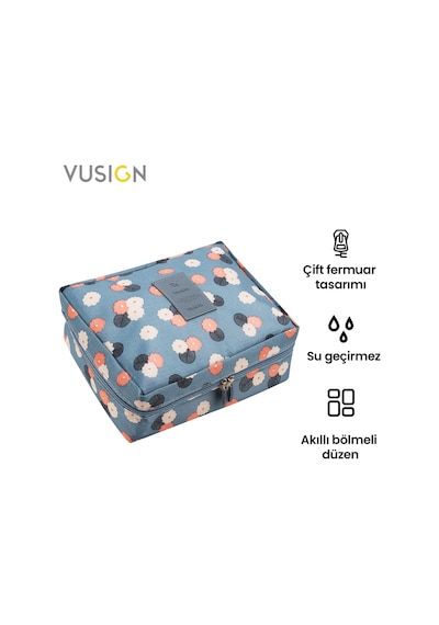 Vusign Vusıgn Kozmetik Saklama Çantası Seyahat Makyaj Üstten Açılır Organizer Çanta 21x8x18 Cm Mavi