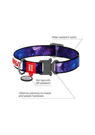 Waudog Nylon Dog Collar With Qr-passport, "nasa21" Design, Metal Fastex, S, W 20 Mm, L 24-40 Cm Mor