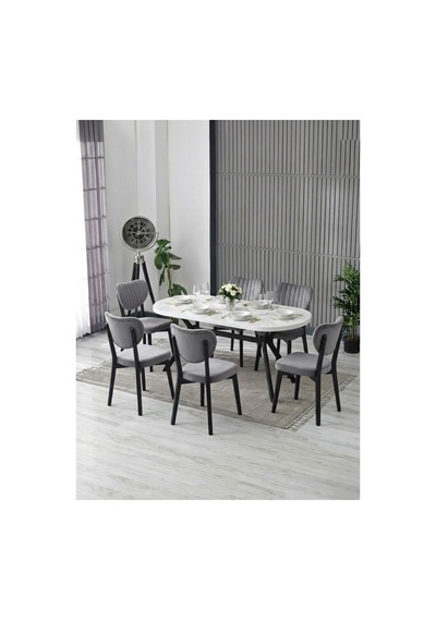 Nova Beyaz Yemek Masası Takımı 6 Adet Elma Sandalye/ 90x170 Cm Yemek Masası Gri Gri Nova Beyaz Yemek Masası Takımı 6 Adet Elma Sandalye/ 90x170 Cm Yemek Masası Gri Gri