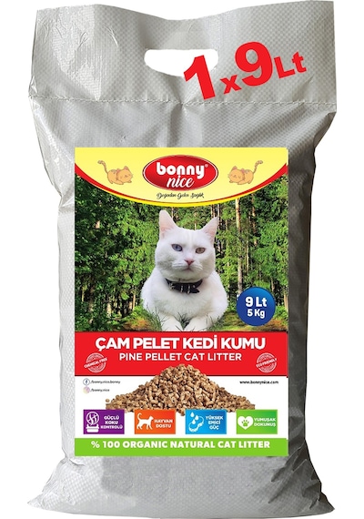 Bonny Nice Doğal Pellet Çam Peleti Kalın Kedi Kumu 9 L