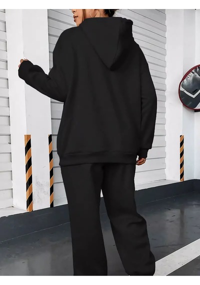 Code California Baskılı Kapüşonlu Sweatshirt Ve Eşofman Altı Eşofman Takımı Siyah Siyah