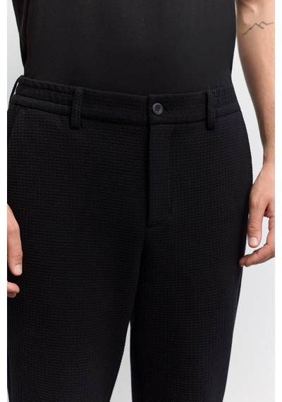 Avva Erkek Siyah Yanı Lastikli Gofreli Elastan Slim Fit Pantolon A62y3080