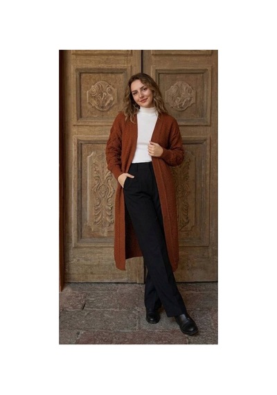 Onno Style Women Damla Kol Desen Kadın Triko Uzun Hırka Bordo