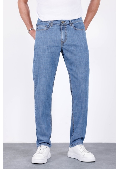 HLT Jeans Erkek Yazlık Mavi Kar İnce Kumaş Regular Fit Boru Paça Esnek Likralı Jeans Hlthe001969 Mavikar