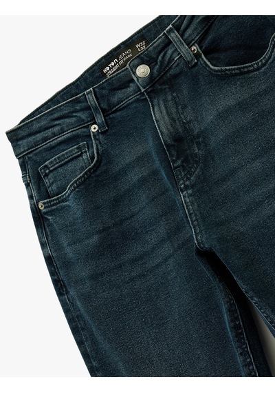 Koton Normal Bel Pamuklu Straight Fit Jean Pantolon - Mark Jean Koyu İndigo 6wam40167nd