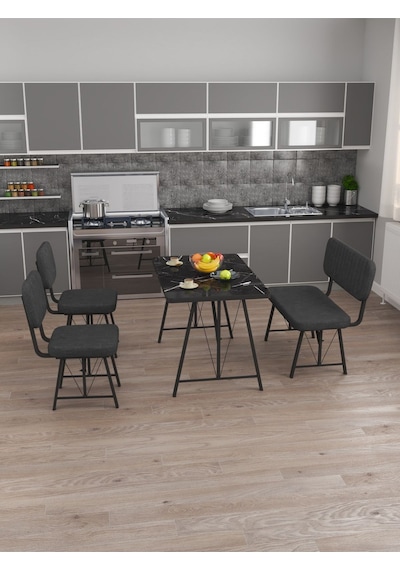 Hayat 70x110 Bendir Mutfak Masası, Mutfak Masası Takımı, Yemek Masası, 2 Sandalye 1 Bench - Antrasit Antrasit Hayat 70x110 Bendir Mutfak Masası, Mutfak Masası Takımı, Yemek Masası, 2 Sandalye 1 Bench - Antrasit Antrasit