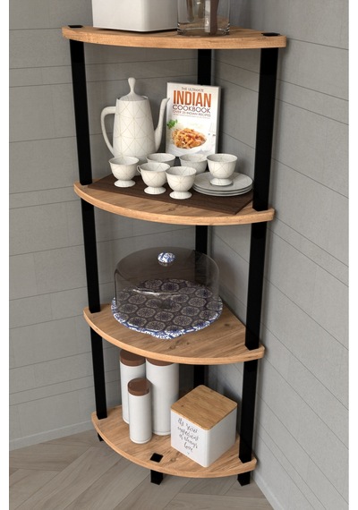 Gusto 4 Katlı Mutfak Rafı Çok Amaçlı Mutfak Düzenleyici Dekoratif Mutfak Raf Ünitesi Ve Organizer - Meşe Meşe