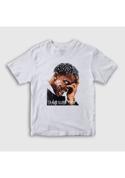 Presmono Unisex Çocuk Smoke Astroworld Travis Scott T-shirt Beyaz