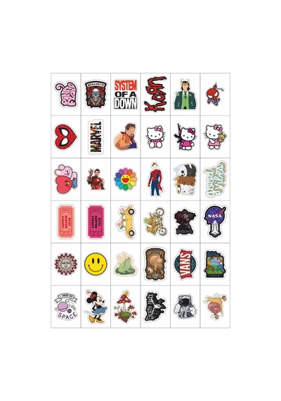 Sevimli Karakterler Ve Karışık Fügürler 7 No 36 Adet Sticker Seti Diğer