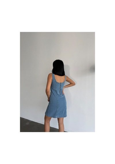 Meecy Denim Likralı Tasarım Kot Elbise Mavi Mavi