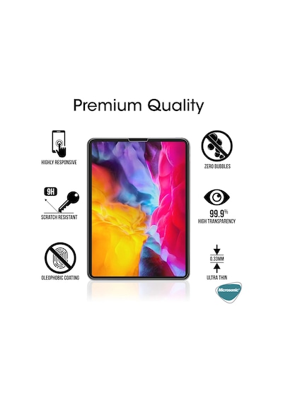 Microsonic Apple Uyumlu iPad Pro 12.9 `` 2022 6. Nesil (A2436-A2764-A2437-A2766) Temperli Cam Ekran Koruyucu