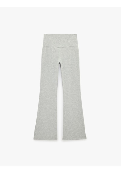 Koton Yüksek Bel Slim Fit Pamuklu İspanyol Paça Spor Tayt Gri Melanj 7wak40264nk