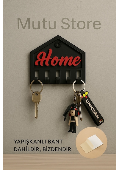 Anahtar Tutucu Açılır Kapanır Kancalar Antre Hol Anahtar Askısı Kırmızı - Siyah