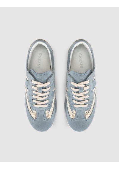 Hakiki Deri Mavi Dantel Detaylı Günlük Sneaker Ayakkabı