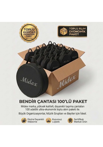 Midex Bcs-400-100x Bendir Def Erbane Çantası 100'lü Paket Kaliteli Siyah Kılıf 100 Adet