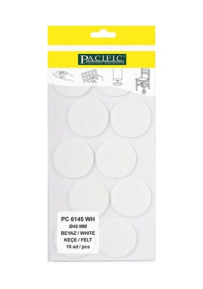 Cateksss Pacific Yuvarlak Yapışkanlı Sandalye Koltuk Mobilya Ayak Keçesi Felt 45 Mm Beyaz - 22 Li Paket
