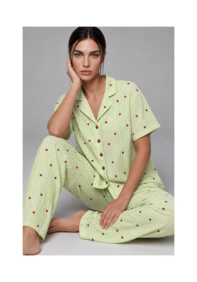 Fit Women Kadın Kısa Kollu Rahat Yeşil Pijama Takımı 4732