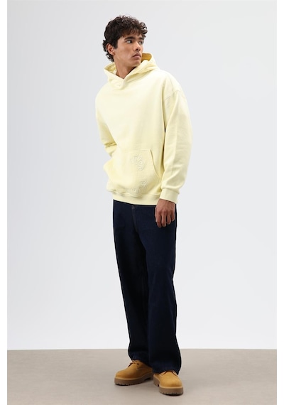 Vamos Oversize Nakış Detaylı Hoodie Sarı