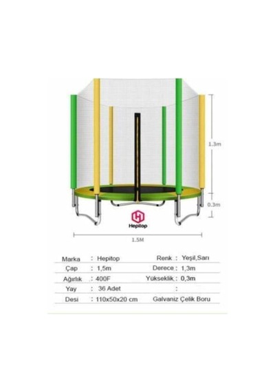 Katlanabilir Ev Tipi Trambolin Fileli Korumalı Büyük Boy 140 Cm Çocuk Trampolini 5 Ft Trambolin