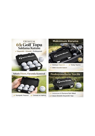 6 Lı Golf Topu Saklama Kutusu Kapaklı Sert Plastik Taşıma Organizer Box Siyah Çok Renkli