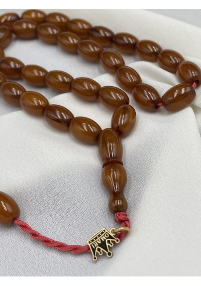 Omari Osmanlı Benzetme Arpa Kesim Karamel Kahve Sıkma Kehribar Tesbih 8x12 Mm Kahverengi