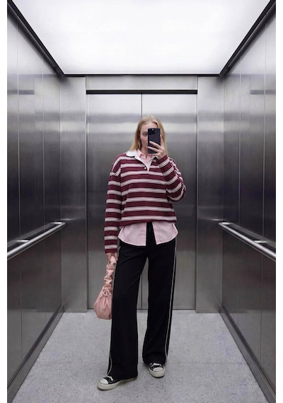 Defacto Loose Fıt Çizgili Sweatshirt G9467ax26sppn74 Pembe-pn74