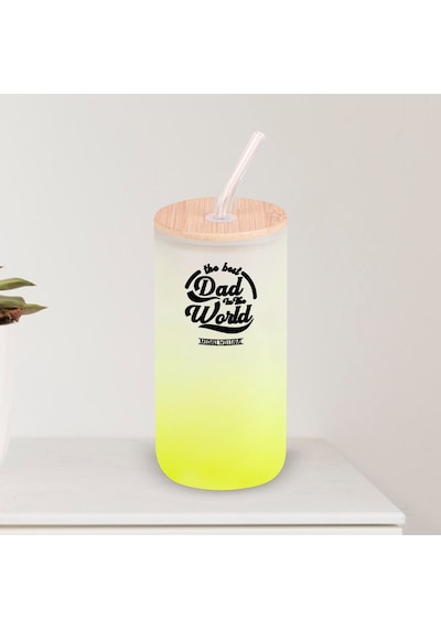 Bk Gift İsimli Dad Tasarımlı Sarı Renk Pipetli Buzlu Cam Bardak 600ml - 6, Babaya Hediye, Doğum Günü Hediyesi Kobitmeyen137858 Bk Gift