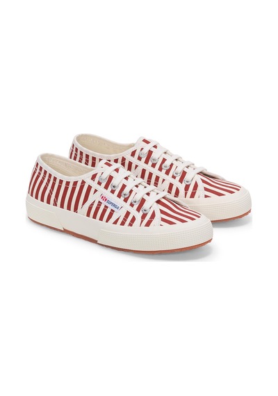 Superga 2750 Stripes Print Unisex Beyaz-kırmızı Bileksiz Sneaker Beyaz-kırmızı-456