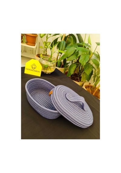 Hasır Jüt Sepet Oval Kapaklı Organizer Düzenleyici 30x20x10 Cm İndigo İndigo