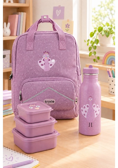 Trixie Mrs. Peacock Anaokul Çantası 3'lü Set Çanta-yemek Kabı-matara- 94-05-41-198 Lila
