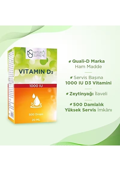 Nature's Supreme Vitamin D3 1000 Iu 20 Ml Damla 2 Adet