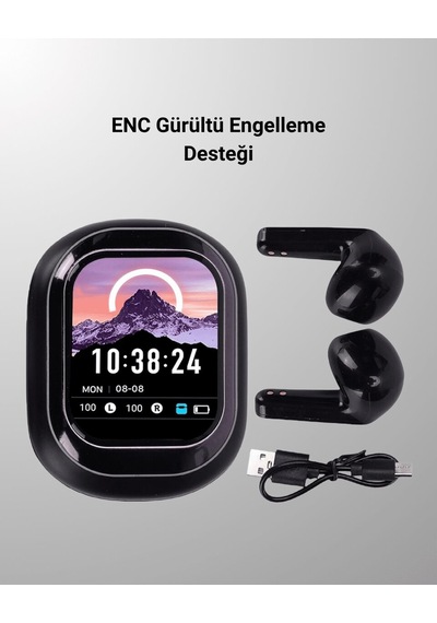 Akıllı Ekranlı Bluetooth 5.4 Kablosuz Kulaklık Dokunmatik Ve Şarj Kutulu 1