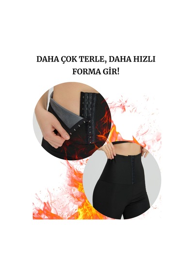 Toparlayıcı Sauna Şort Yüksel Bel Agraflı Termal Tayt Siyah