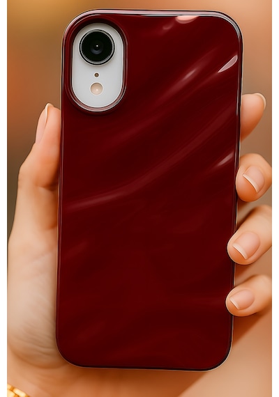 Fibaks iPhone Xr Uyumlu Kılıf Parlak Kabartmalı Dalga Tasarımlı Desenli Mürdüm Darbe Emici Silikon Kapak