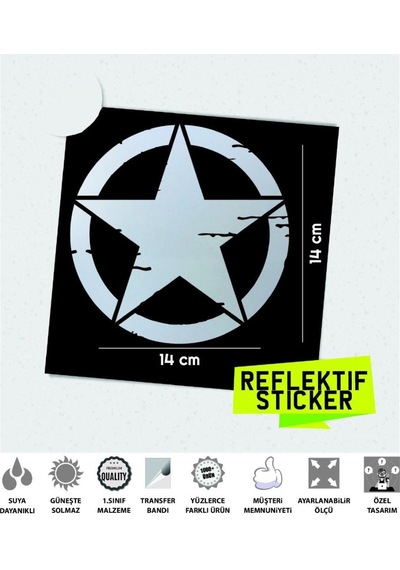 Büyük Boy Eskitilmiş Askeri Yıldız Reflektif Sticker Çınar Extreme