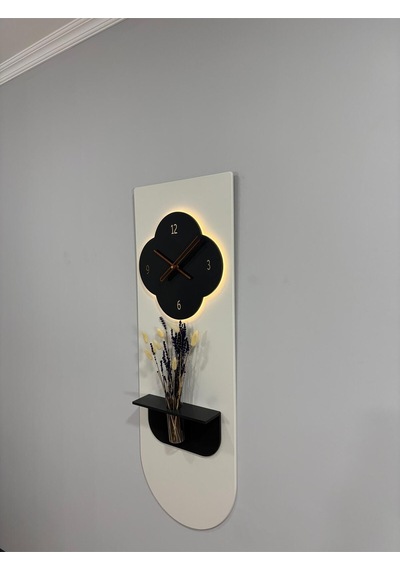 Yonca Ahşap Pilli Ledli İskandinav Tarzı Salon Duvar Saati Modern Çiçeklik 40 X 110 Cm Paris Grisi - Antrasit