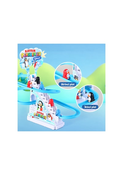 Kayan Penguenler Işıklı Ve Müzikli Eğlenceli Kaydırak Seti Pilli Oyuncak 3+ Yaş