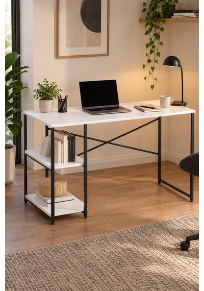 Sulorahome Beyaz Raflı Çalışma Masası 120 Cm