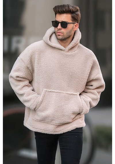 Madmext Bej Oversize Peluş Erkek Sweatshirt 6160-bej Bej