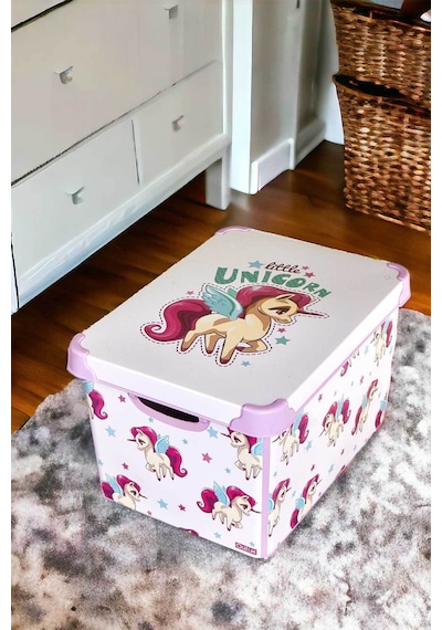 Style Box Unıcorn Desenli 20 L Dekoratif Oyuncak Ve Saklama Kutusu Çok Renkli