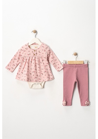 Bellamio Kids Minik Çiçek Desenli 3'lü Pembe Kız Bebek Zıbınlı Takım Pembe