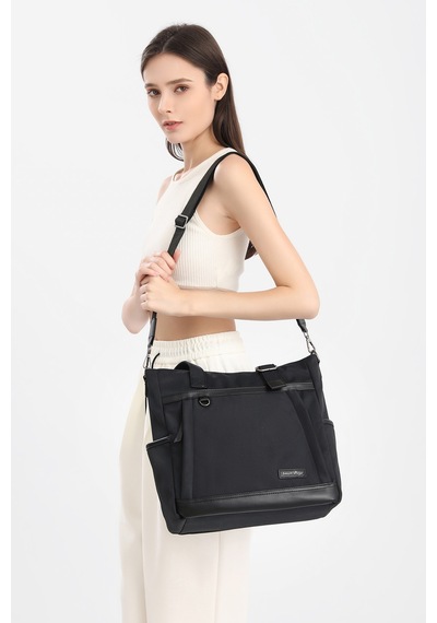 Smart Bags Siyah Twill Dimi Kumaş Büyük Boy Uzun Askılı Günlük Kadın Omuz Çantası