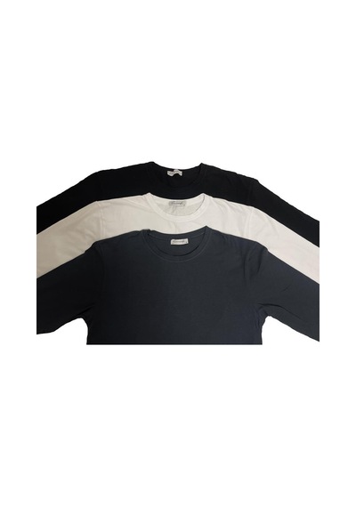 Erkek Slim Fit Dar Kesim Bisiklet Yaka Uzun Kol Pamuklu 3'lü Tişört Paketi 001