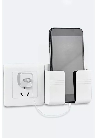 Duvara Monte Edilen Telefon Ve Kumanda Standı Plastik Organizer Beyaz Renk Plastik Beyaz Diğer