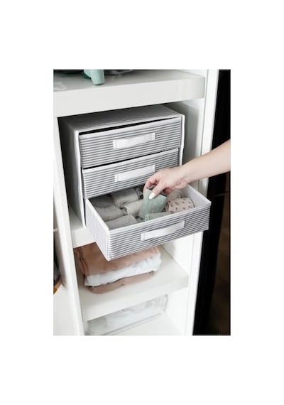 Orret Home Dolap İçi Kumaş Kaplamalı Mini Çekmece Organizer, Çekmeceli Dolap İçi Düzenleyici, İç Çamaşırı Çorap Tekstil Organizer Kutusu 3 Çekmeceli Açık Bej